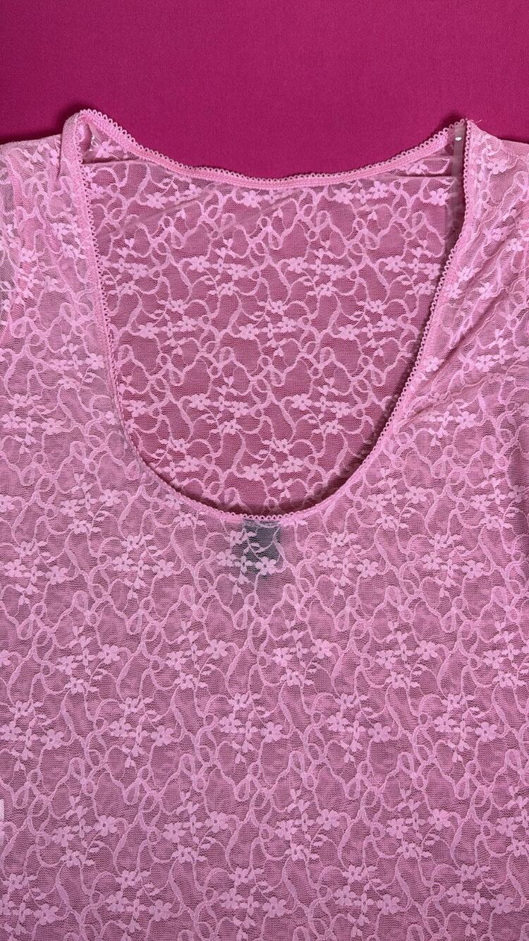 Wild Fable Pink Lace Long Sleeve Top Size L Sheer Floral Y2K Stretch New - Picture 1 of 5